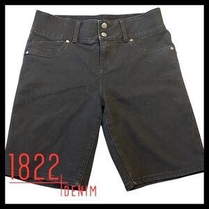 1822 Denim Black Stretch High Waist Cotton Blend Bermuda Style Shorts (10)